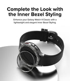 Galaxy Watch 4 Classic 42mm | Inner Bezel Styling - A Galaxy Watch 4 Classic with a metallic inner bezel ring accessory.
