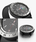 Galaxy Watch 4 Classic 42mm | Inner Bezel Styling - Silver metallic inner bezel ring with minute markers on a black watch.