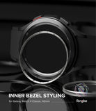 Galaxy Watch 4 Classic 42mm | Inner Bezel Styling - Close-up of a black smartwatch with a silver numbered inner bezel ring.
