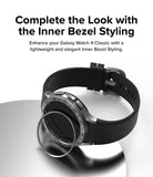 Galaxy Watch 4 Classic 42mm | Inner Bezel Styling - A metallic inner bezel ring hovering above a Galaxy Watch 4 Classic.