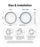 Galaxy Watch 4 Classic 42mm | Inner Bezel Styling - Galaxy Watch 4 Classic 42mm - Installation guide showing bezel dimensions, adhesive backing, and three-step application.