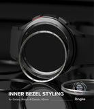 Galaxy Watch 4 Classic 42mm | Inner Bezel Styling - Close-up of a black smartwatch with a metallic inner bezel ring.