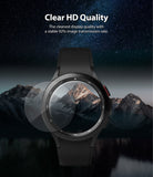 Galaxy Watch 4 Classic 42mm Screen Protector | Glass - R1 - A circular glass screen protector hovering over a black watch.