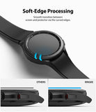 Galaxy Watch 4 Classic 42mm Screen Protector | Glass - R1 - Galaxy Watch 4 Classic 42mm Screen Protector - Comparison showing Ringke's curved glass edge vs. flat standard glass.
