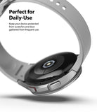 Galaxy Watch 4 Classic 46mm | Bezel Styling - Silver smartwatch case with a grey band, highlighting scratch protection.