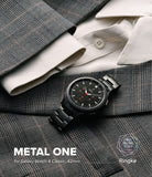 Galaxy Watch 4 Classic 42mm | Metal One Band - Black metal watch on a grey plaid suit jacket and white shirt.