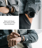Galaxy Watch 4 Classic 42mm | Metal One Band - Black metal watch band on a Galaxy Watch 4 Classic worn with a jacket.