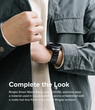 Galaxy Watch 4 Classic 42mm | Metal One Band - Black stainless steel watch band on a wrist wearing a dark jacket.