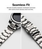 Galaxy Watch 4 Classic 42mm | Metal One Band - Close-up of a silver stainless steel watch band attached to a smartwatch.