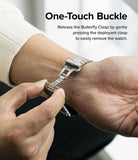 Galaxy Watch 4 Classic 42mm | Metal One Band - Hand releasing the butterfly clasp on a silver metal watch band.
