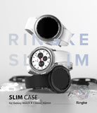 Galaxy Watch 4 Classic 42mm Case | Slim - Three Galaxy Watch 4 Classic smartwatches stacked vertically with slim cases.