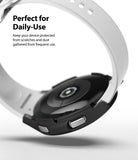 Galaxy Watch 4 Classic 42mm Case | Slim - Black protective case on a Galaxy Watch 4 with a white band against a white background.