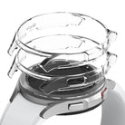 Galaxy Watch 4 Classic 46mm Case | Slim - Two transparent protective watch cases hovering above a silver smartwatch.