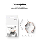 Galaxy Watch 4 Classic 42mm Case | Slim - Two-pack of clear and chrome rose gold slim watch cases with product packaging.