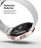 Galaxy Watch 4 Classic 42mm Case | Slim - Rose gold protective case on a Galaxy Watch 4 with a white silicone band.