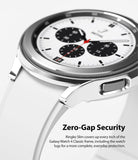 Galaxy Watch 4 Classic 42mm Case | Slim - Close-up of a silver protective case on a Galaxy Watch 4 with a white band.