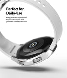 Galaxy Watch 4 Classic 42mm Case | Slim - A clear protective case on a Galaxy Watch 4 with white band and text overlay.