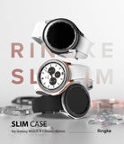 Galaxy Watch 4 Classic 42mm Case | Slim - Three Galaxy Watch 4 Classic smartwatches with slim cases stacked vertically.