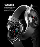 Galaxy Watch 4 Classic 42mm Case | Slim - A silver protective case hovering over a black Galaxy Watch 4 Classic.