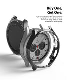 Galaxy Watch 4 Classic 42mm Case | Slim - Two slim protective cases floating around a Galaxy Watch 4 Classic smartwatch.