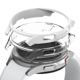 Galaxy Watch 4 Classic 42mm Case | Slim - Exploded view of a white protective watch case hovering over a silver smartwatch.