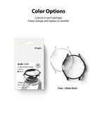 Galaxy Watch 4 Classic 46mm Case | Slim - Retail packaging next to one clear and one matte black watch case.