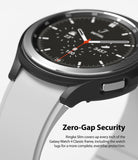 Galaxy Watch 4 Classic 46mm Case | Slim - Close-up of a black protective case fitted onto a Galaxy Watch 4 Classic.