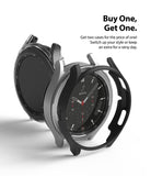 Galaxy Watch 4 Classic 46mm Case | Slim - Two Galaxy Watch 4 Classic watches with clear and black protective cases.