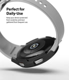 Galaxy Watch 4 Classic 46mm Case | Slim - Black protective case on a Galaxy Watch 4 with a grey strap against white.