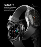 Galaxy Watch 4 Classic 46mm Case | Slim - A clear protective case being placed onto a silver Galaxy Watch 4 Classic.