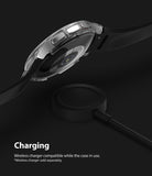 Galaxy Watch 4 Classic 46mm Case | Slim - Clear protective case on a Galaxy Watch 4 hovering above a wireless charger.