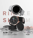 Galaxy Watch 4 Classic 46mm Case | Slim - Three Galaxy Watch 4 Classic smartwatches with slim cases stacked on a surface.