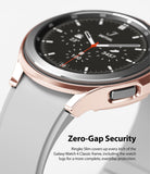 Galaxy Watch 4 Classic 46mm Case | Slim - Rose gold protective case on a Galaxy Watch 4 with a light grey silicone band.