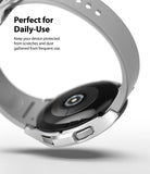 Galaxy Watch 4 Classic 46mm Case | Slim - Silver protective case on a Galaxy Watch 4 with text about daily-use protection.