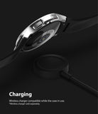 Galaxy Watch 4 Classic 46mm Case | Slim - Silver watch case on a Galaxy Watch 4 hovering above a black wireless charger.