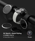 Galaxy Watch 4 40mm | Air Sports Black + Bezel Styling - Three Galaxy Watches with black and white bands and tachymeter bezels.