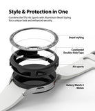 Galaxy Watch 4 40mm | Air Sports Black + Bezel Styling - Galaxy Watch 4 40mm - Exploded view showing bezel styling, adhesive tape, Air Sports case, and watch body components.