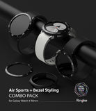 Galaxy Watch 4 40mm | Air Sports Black + Bezel Styling - Three Galaxy Watches with black cases and bezel covers on a bar.