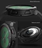 Galaxy Watch 4 40mm | Air Sports Black + Bezel Styling - Close-up views of black watch case, buttons, and back sensor.