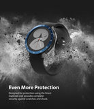 Galaxy Watch 4 40mm | Air Sports Black + Bezel Styling - Galaxy Watch 4 40mm - Black smartwatch with blue bezel styling surrounded by a dynamic white dust explosion effect.