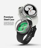 Galaxy Watch 5 / 4 (40mm) | Bezel Premium Styling - Two smartwatches with textured stainless steel bezel rings attached.