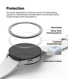 Galaxy Watch 5 / 4 (40mm) | Bezel Premium Styling - Galaxy Watch 5 / 4 (40mm) | Exploded view showing a silver knurled bezel, adhesive tape, and a Galaxy Watch 4.