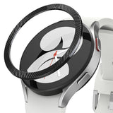 Galaxy Watch 5 / 4 (40mm) | Bezel Premium Styling - A textured black metal bezel ring hovering above a silver smartwatch.