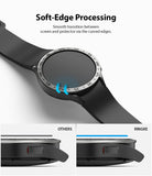 Galaxy Watch 5/4 40mm Screen Protector for Bezel Styling | Glass - R2 - Galaxy Watch 5/4 40mm Screen Protector - Smartwatch with curved edge glass protector, comparing smooth fit to others.
