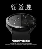 Galaxy Watch 5/4 40mm Screen Protector for Bezel Styling | Glass - R2 - Galaxy Watch 5/4 40mm Screen Protector - Split screen showing water-repellent surface versus smudged, scratched glass.