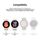 Galaxy Watch 5 / 4 Screen Protector | Glass - R4 - Compatibility chart showing four watch models with checkmarks for 40mm and 44mm.