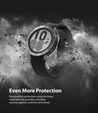 Galaxy Watch 4 44mm | Air Sports Black + Bezel Styling - Black smartwatch with tachymeter bezel in a dust explosion.
