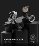Galaxy Watch 4 (44mm) Case | Air Sports - Galaxy Watch 4 units and protective cases displayed on black pedestals.