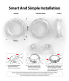 Galaxy Watch 4 (44mm) Case | Air Sports - Diagrams showing the clear watch case dimensions and three-step installation.
