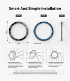Galaxy Watch 5/4 44mm | Bezel Styling - Three-step installation guide showing front, back, and side views of a watch bezel.
